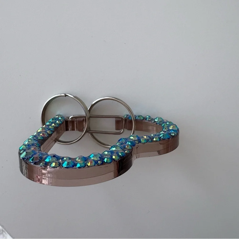 Blue Rhinestone Acrylic Clear Heart Keychain